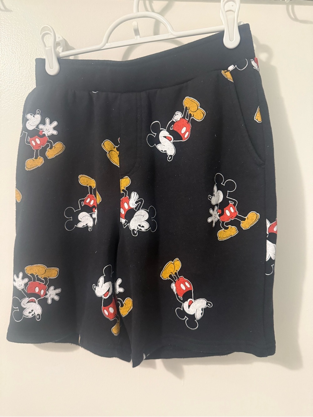 Disney Black Mickey Mouse Print Shorts with Red and Yellow Accents